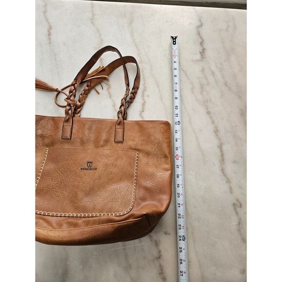 Weimeibaige Women's Leather Oversized Tote Vegan Light Brown Braided Handles - Picture 6 of 7